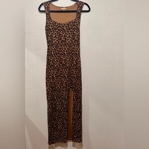 Justify Leopard Print Bodycon Midi Dress Slit Size M